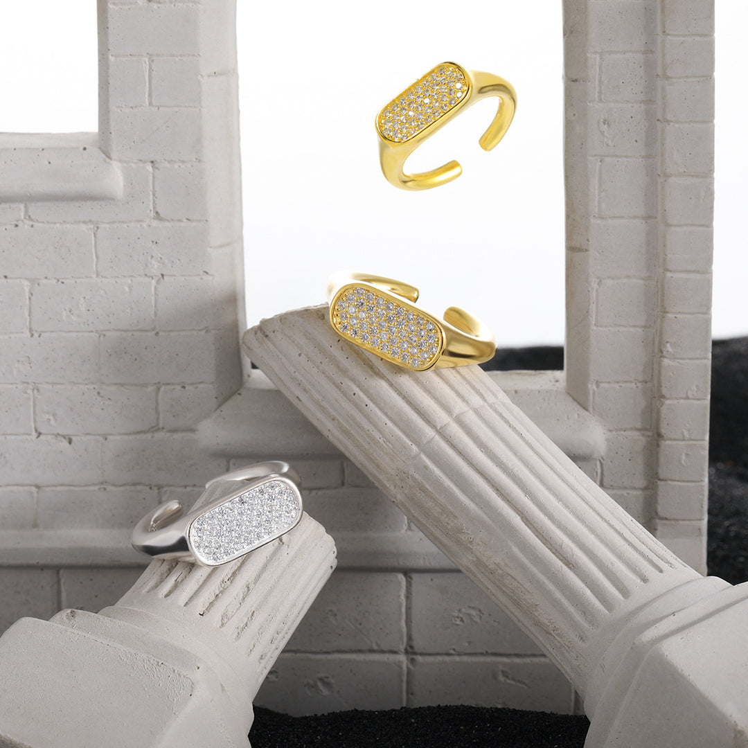 Geometry Irregular Rectangle Micro Setting CZ 925 Sterling Silver Adjustable Ring