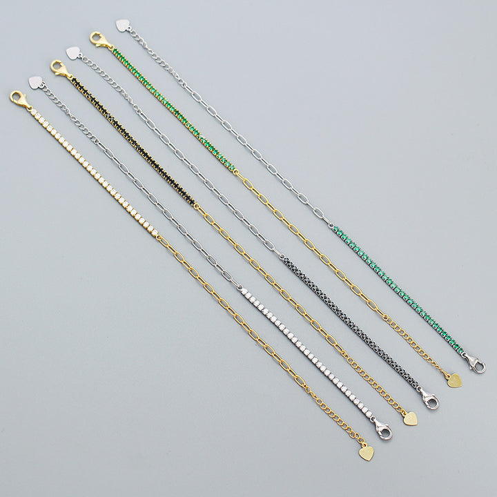 Classic Round-Cut 925 Sterling Silver CZ Gemstone Tennis Bracelet