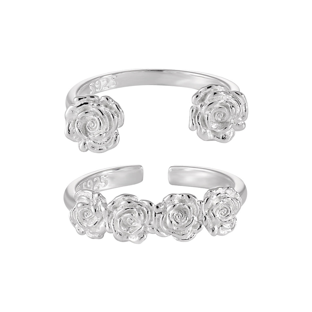 Women Beautiful Rose Flowers 925 Sterling Silver Adjustable Ring
