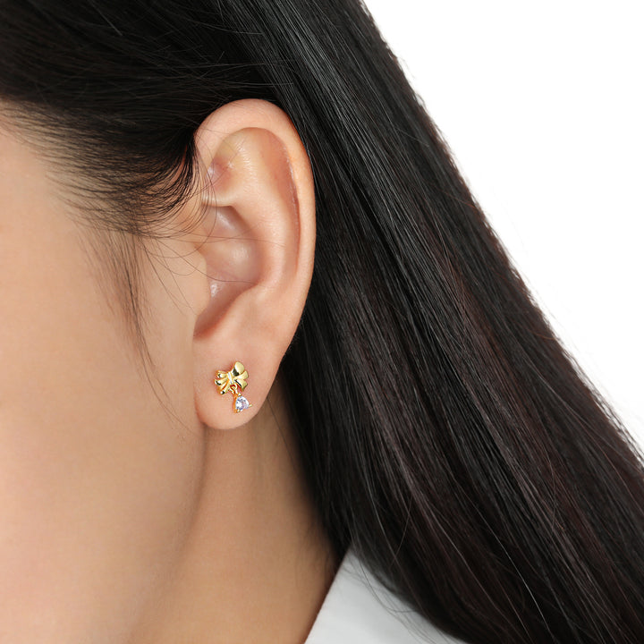 Sweet Bow-Knot with Heart CZ Drops 925 Sterling Silver Stud Earrings