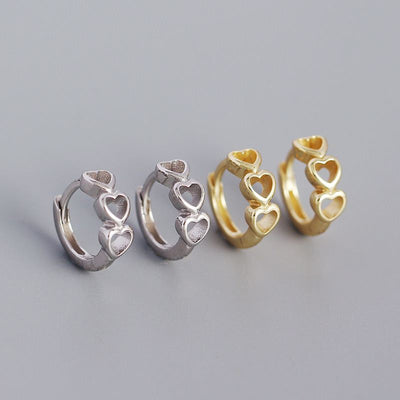 Girl Hollow Love Heart 925 Sterling Silver Huggie Hoop Earrings