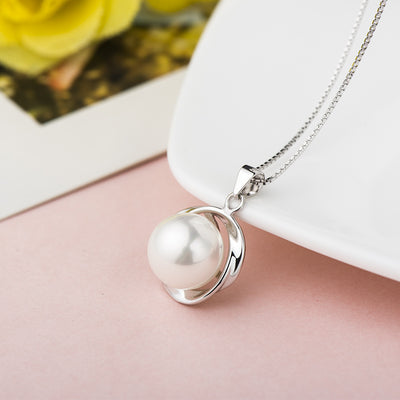 Fashion Gold/White Shell Pearl 925 Sterling Silver Twisted Pendant