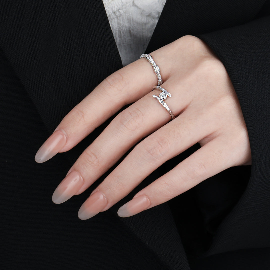 Irregular Pattern Round CZ Cross 925 Sterling Silver Adjustable Ring