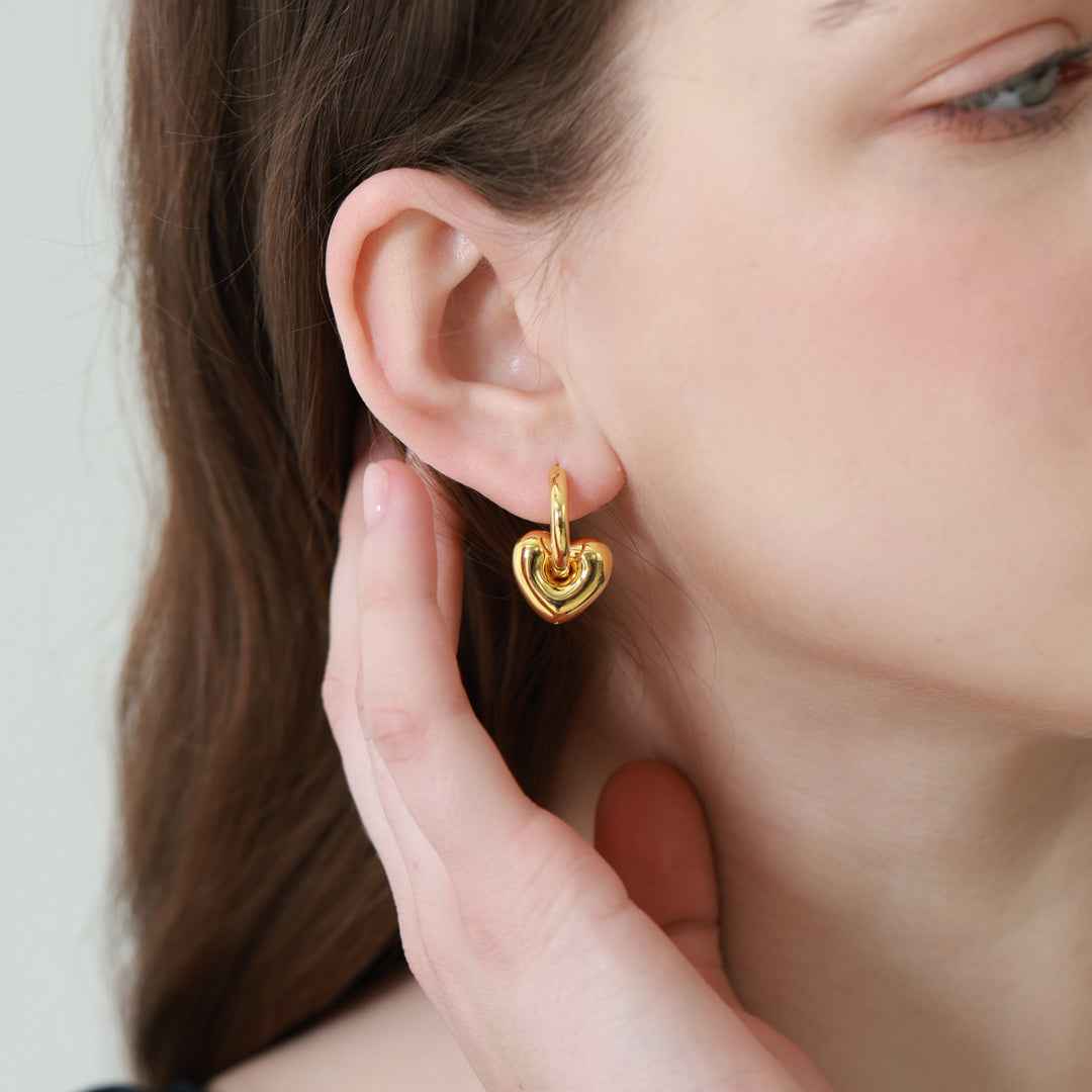 Girl Gift Hollow Love Heart 925 Sterling Silver Electroforming Star Hoop Earrings