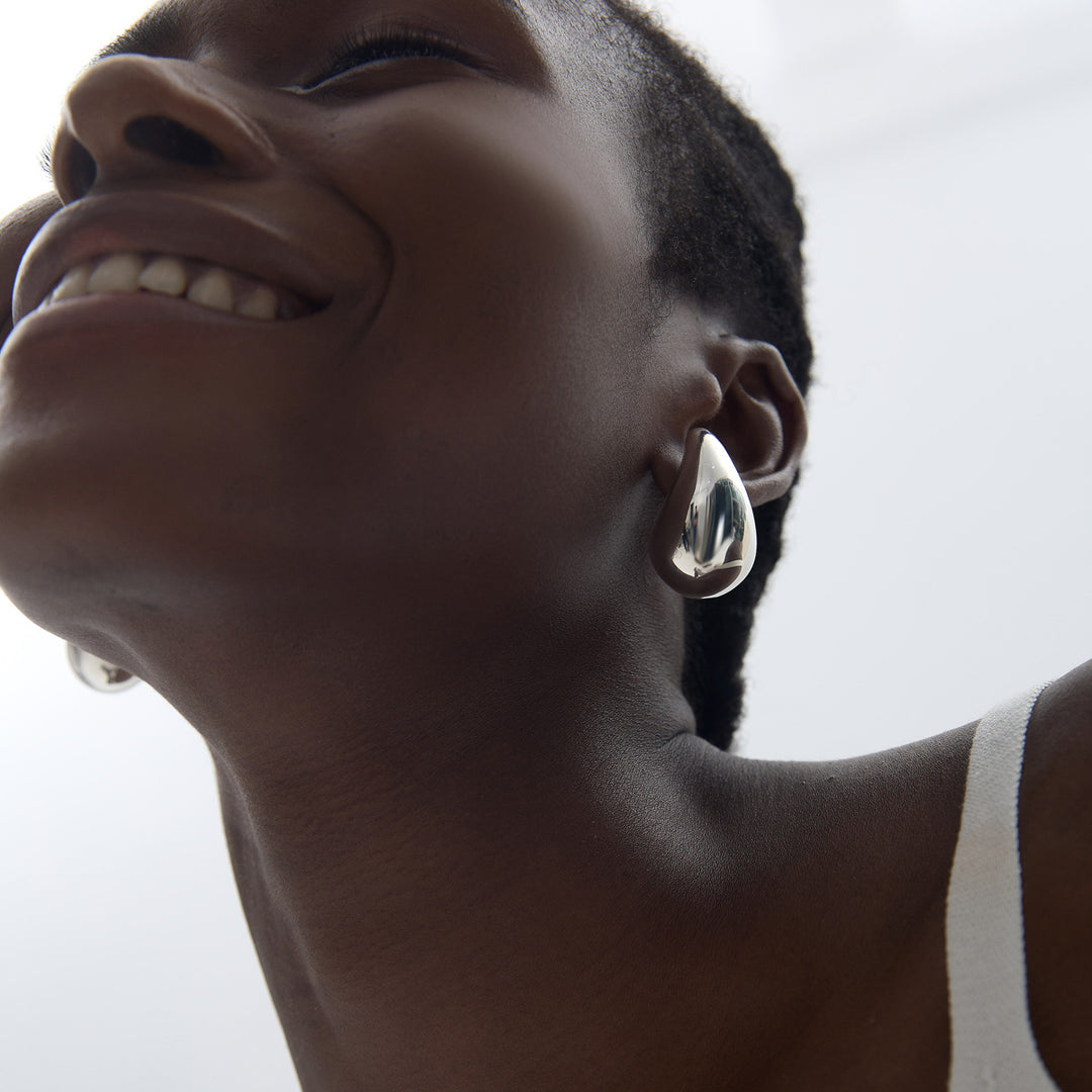 Party Large Drop Water S999 Sterling Silver Electroforming Stud Earrings