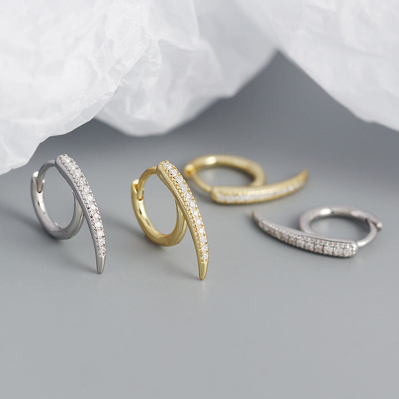 Modern CZ Lines Rivet 925 Sterling Silver Hoop Earrings