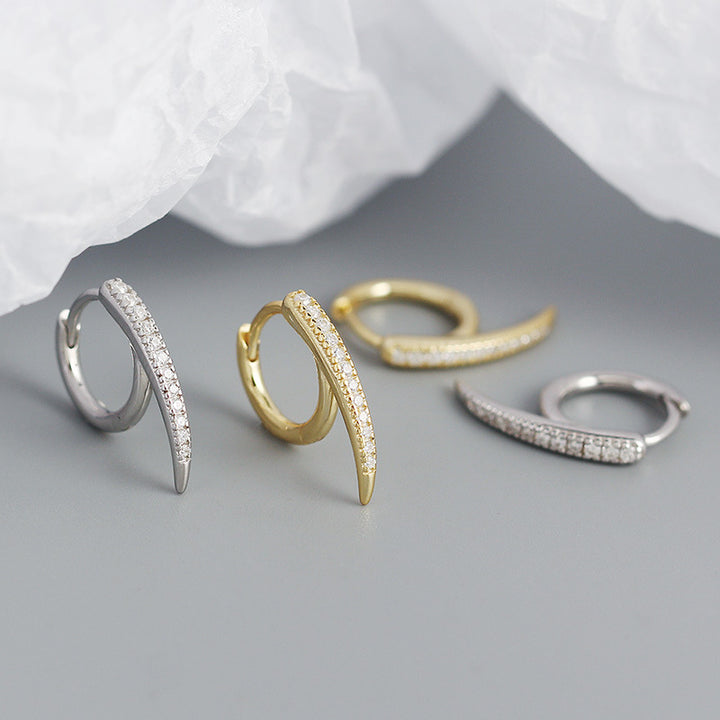 Modern CZ Lines Rivet 925 Sterling Silver Hoop Earrings