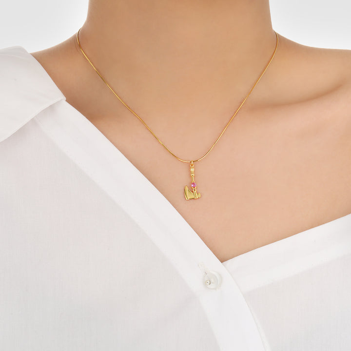 Trendy Fine Jewelry Women’s Classic Red Heart CZ Axe Shape 925 Sterling Silver Necklace