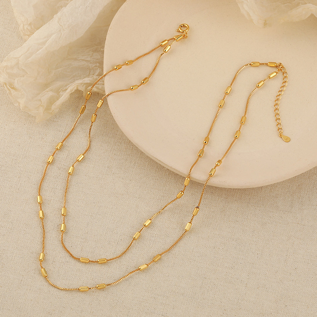 Double Layered Chain Necklace 925 Silver - Two Layer Paperclip Necklace for Women