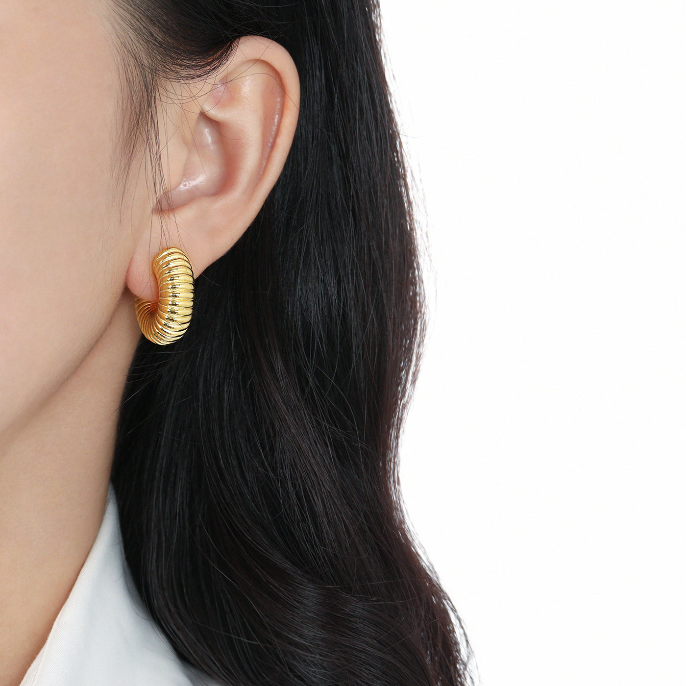 Fashion Letter C Shape Spring 925 Sterling Silver Electroforming Stud Earrings