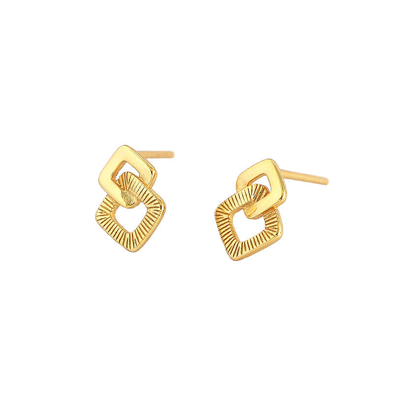 Geometry Double Hollow Square Cross 925 Sterling Silver Stud Earrings
