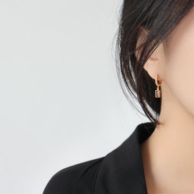 Geometry Blue CZ Rectangle 925 Silver Dangling Earrings (Single Piece)