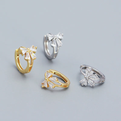 Girl Sweet CZ Bowknot 925 Sterling Silver Hoop Earrings