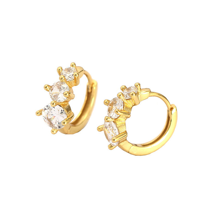 Minimalism Round CZ Lines Fashion 925 Sterling Silver Hoop Earrings