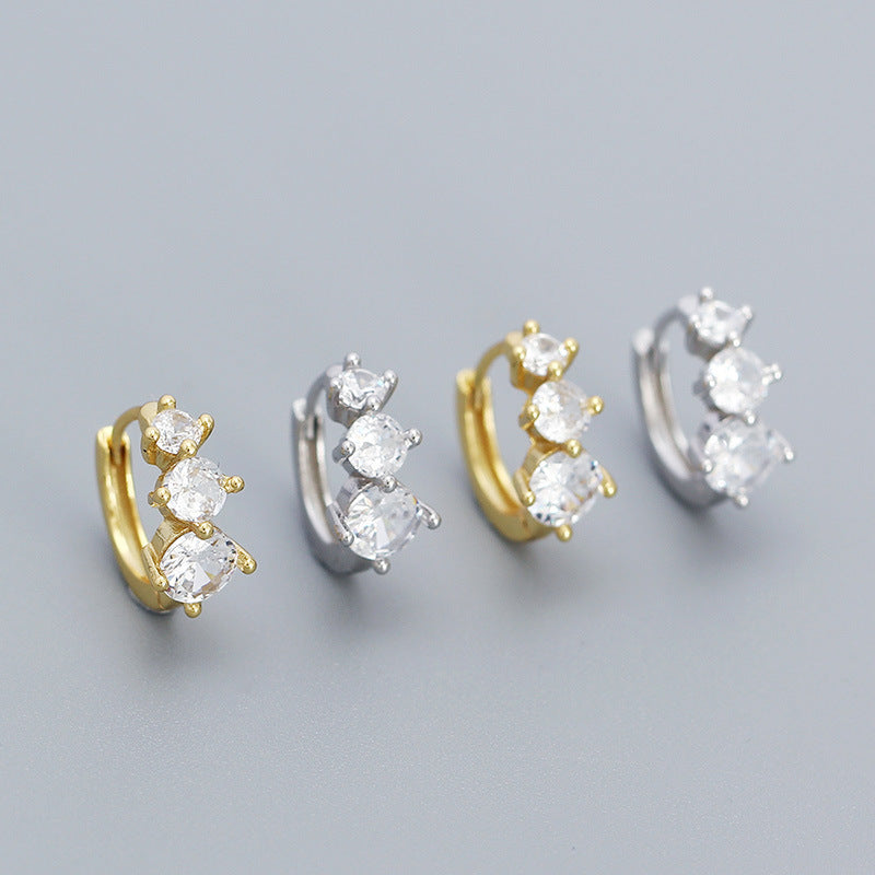 Minimalism Round CZ Lines Fashion 925 Sterling Silver Hoop Earrings