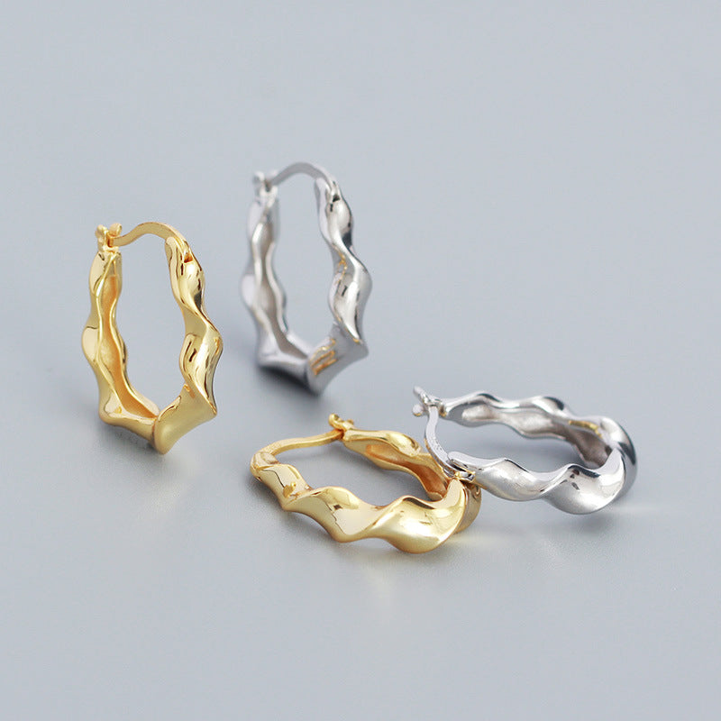 Fashion Twisted Big Circle 925 Sterling Silver Hoop Earrings
