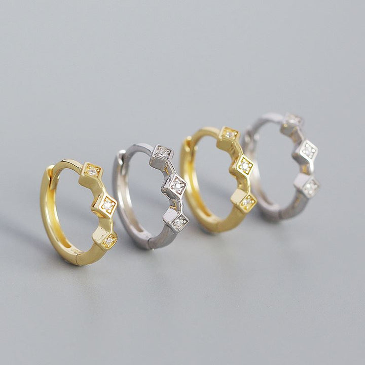 Geometry Mini CZ Square 925 Sterling Silver Huggie Hoop Earrings
