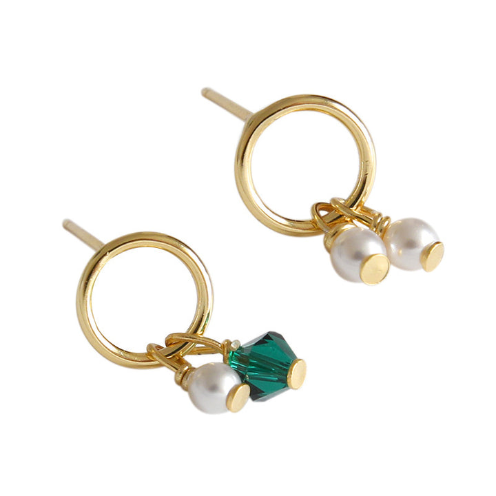 Asymmetry Shell Pearls Green CZ 925 Sterling Gold Stud Earrings