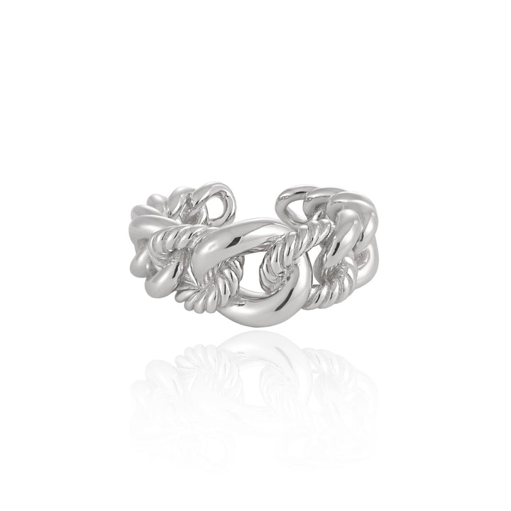 Fashion Hollow Twsited Curb Chain 925 Sterling Silver Adjustable Ring