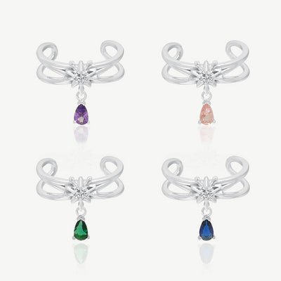 Elegant Double Layers Waterdrop CZ Drops 925 Sterling Silver Adjustable Ring