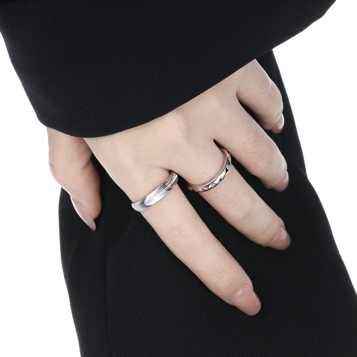 Office Causal Rhombus Carved 925 Sterling Silver Adjustable Ring