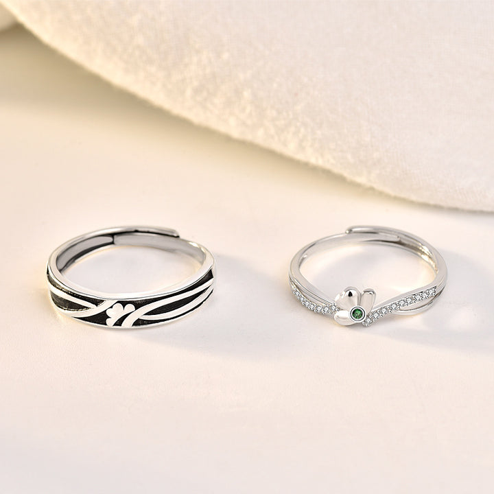 New Lucky Four Leaf Clover CZ 925 Sterling Silver Adjustable Promise Ring