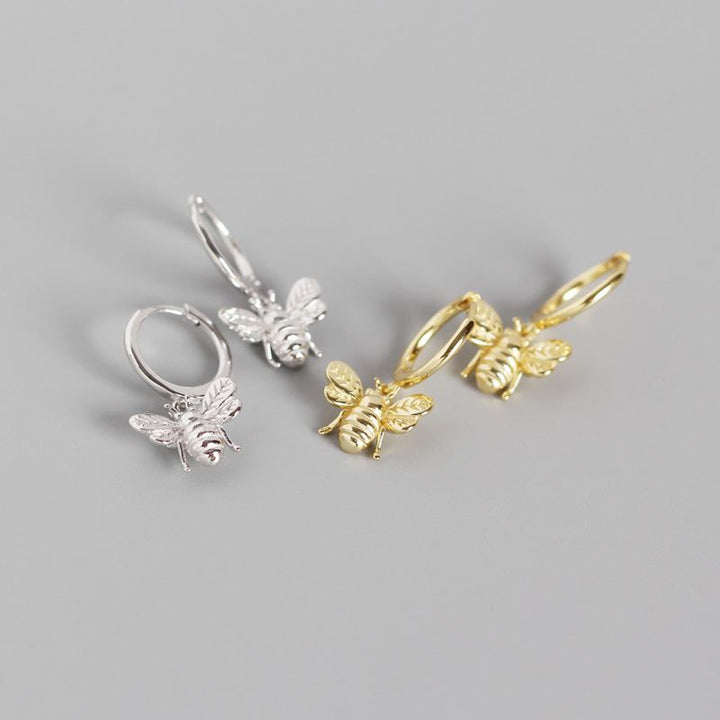 Cute Animal Insect Honey Bee 925 Sterling Silver Hoop Earrings