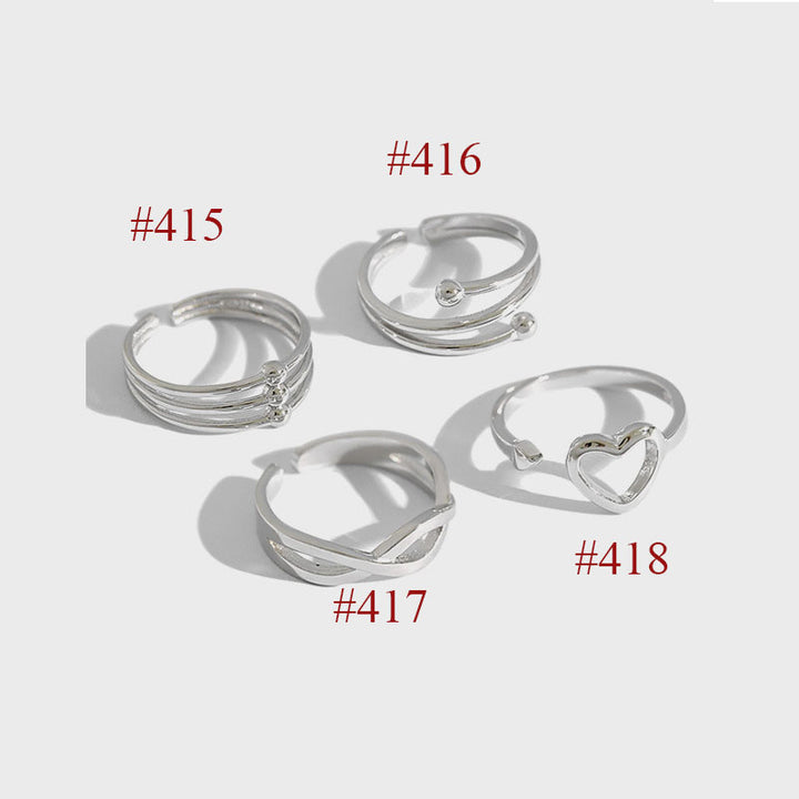 Simple Cross Hollow Heart 925 Sterling Silver Adjustable Ring