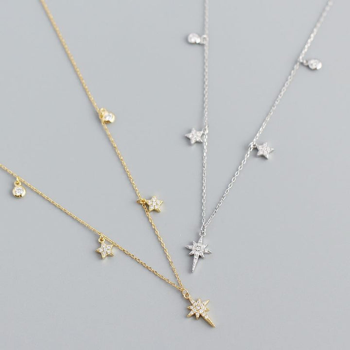 Women CZ Shining Stars 925 Sterling Silver Necklace