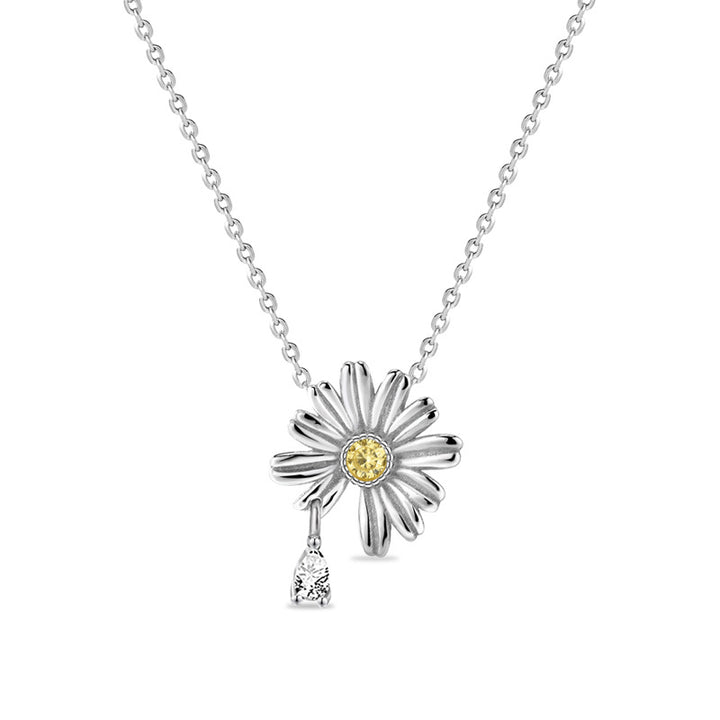 Cute Daisy Flower Necklace 925 Silver - Yellow CZ Summer Pendant Necklace Women