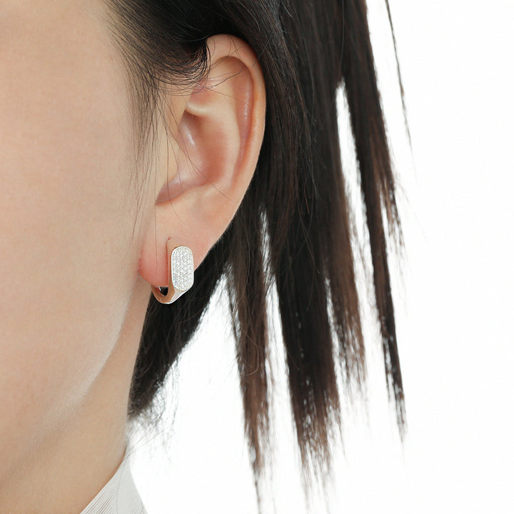 Geometry Irregular Rectangle Micro Setting CZ 925 Sterling Silver Hoop Earrings