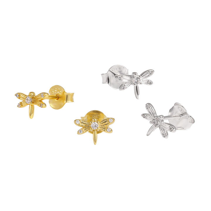 Holiday Flying CZ Dragonfly 925 Sterling Silver Stud Earrings