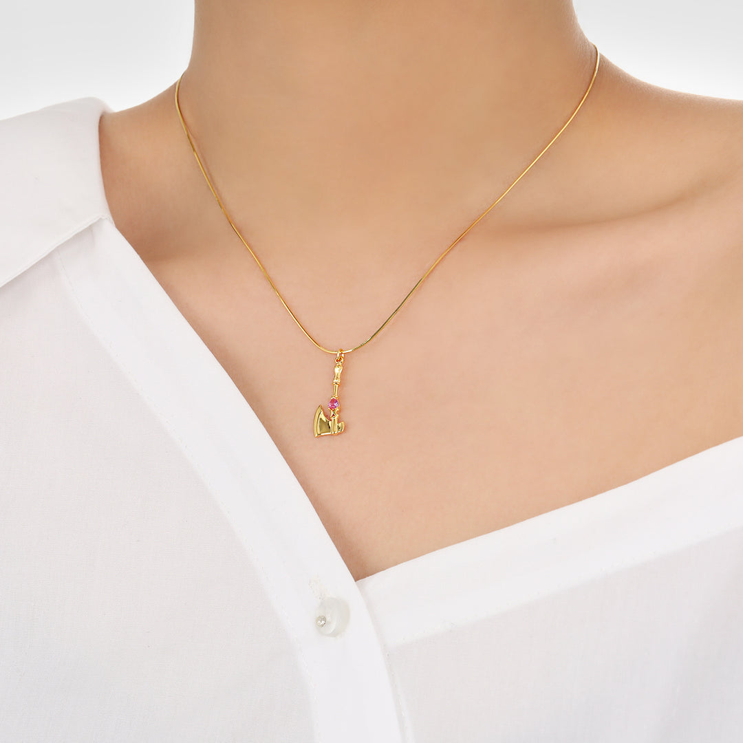 Trendy Fine Jewelry Women’s Classic Red Heart CZ Axe Shape 925 Sterling Silver Necklace