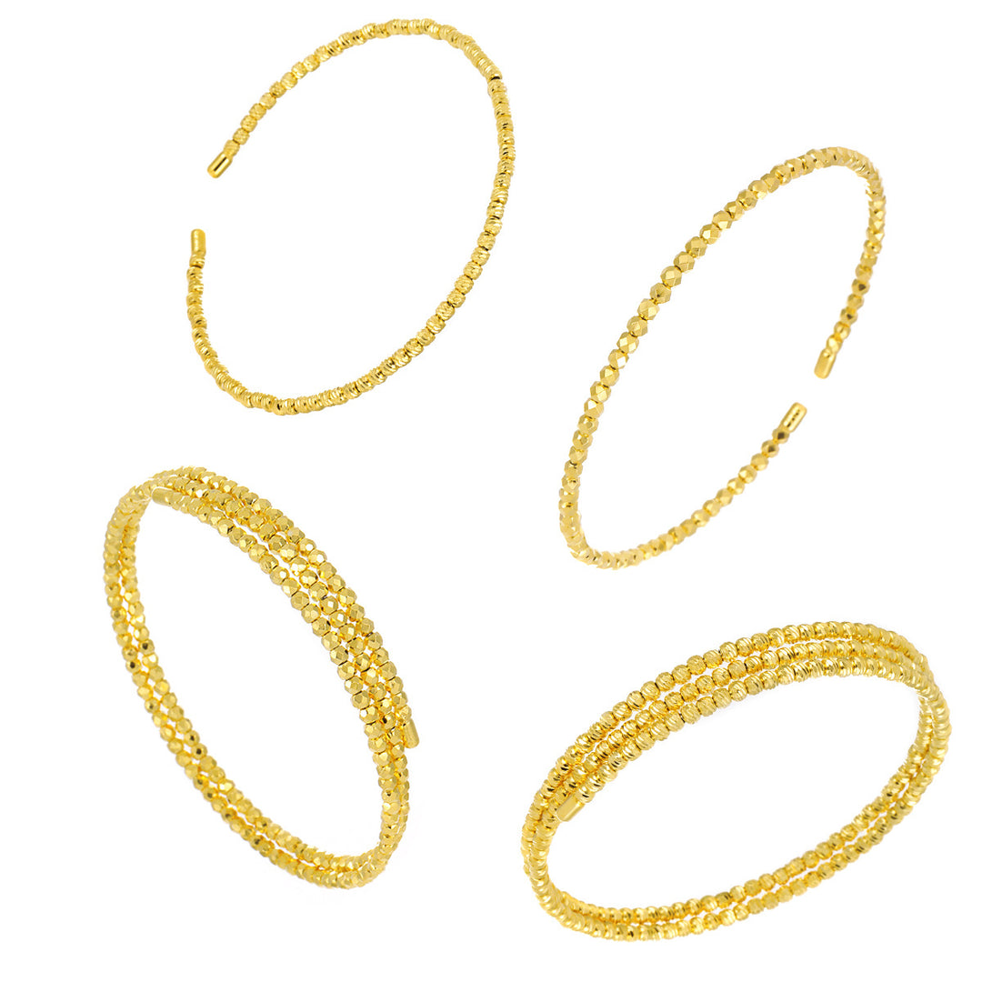 Textured Stacking Bangles 925 Silver - Carved Open Cuff Bracelet Set for Women