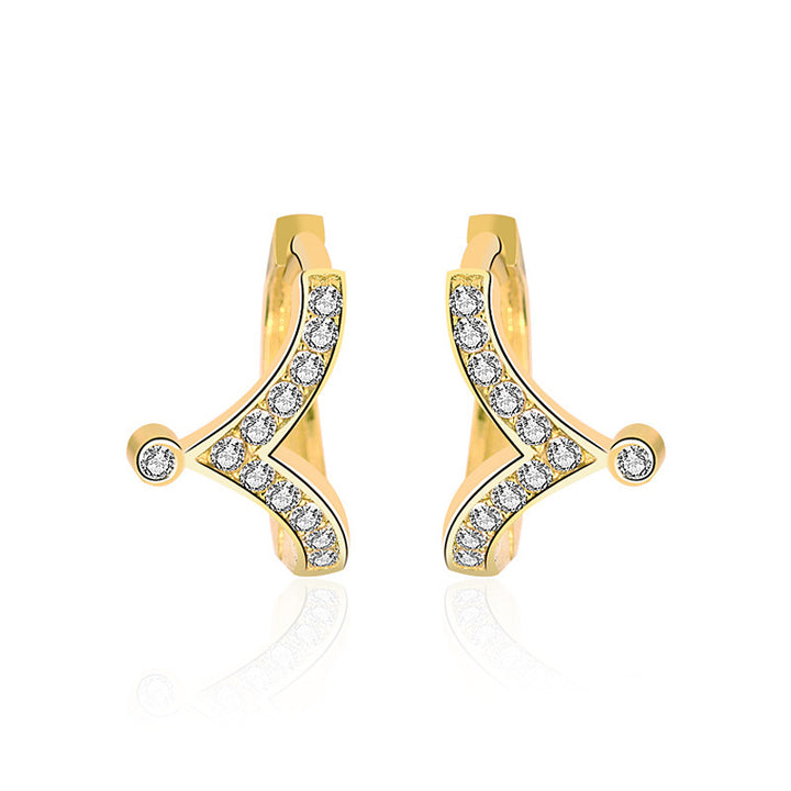 Mini CZ V Shape Crown 925 Sterling Gold Hoop Earrings