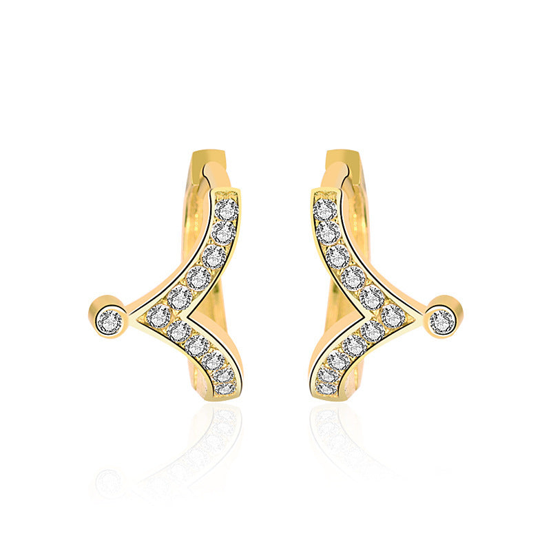 Mini CZ V Shape Crown 925 Sterling Gold Hoop Earrings