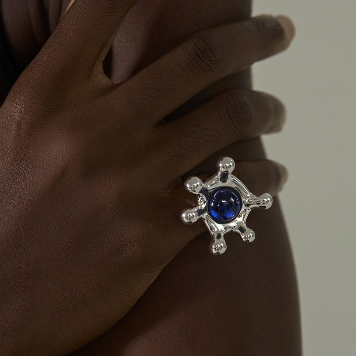 Stylish for Women Sophisticated 999 Pure Silver Elegant Gemstone Irregular Crown Electroforming Adjustable Statement Ring