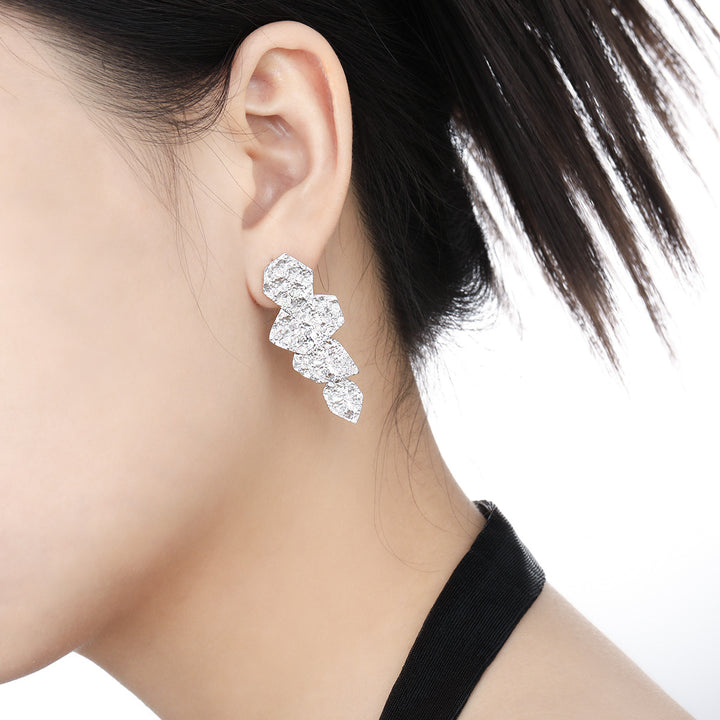 Geometric Tassel Drop Earrings | Rhodium Plated Sterling Silver 925
