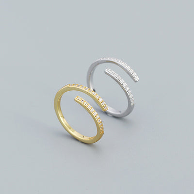Simple Duo Stagger CZ 925 Sterling Silver Adjustable Ring