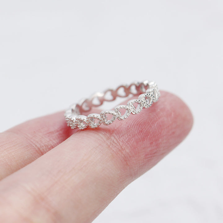 Anniversary Hollow Love Heart in Heart 925 Sterling Silver Ring