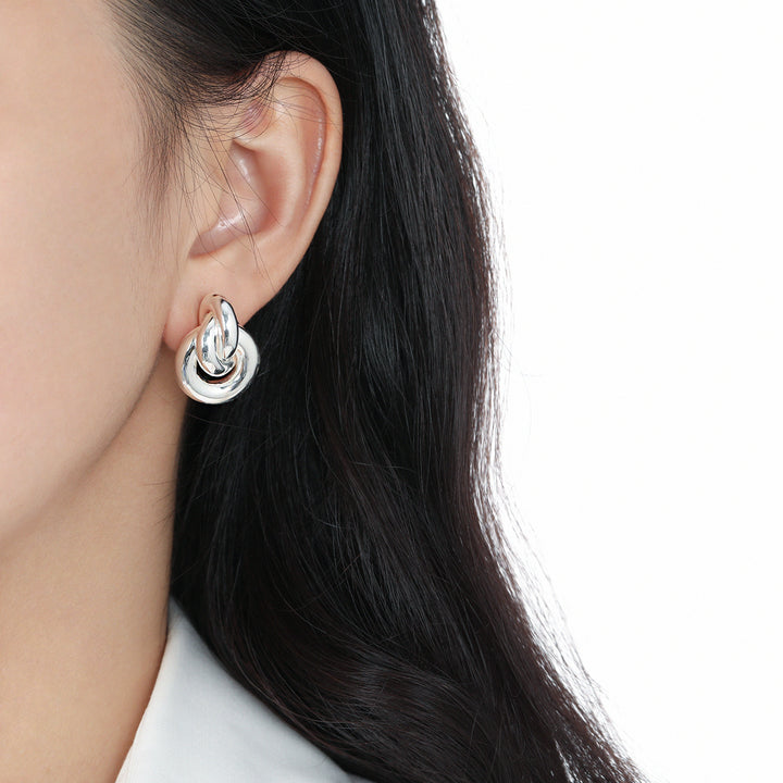 Casual Simple 925 Sterling Silver Electroforming Three Circles Knots Cross Stud Earrings