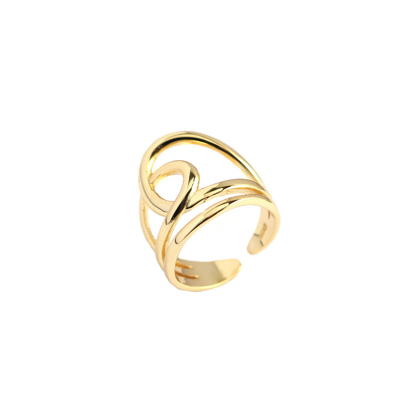 Simple Lines Cross Double Layer 925 Sterling Silver Adjustable Ring