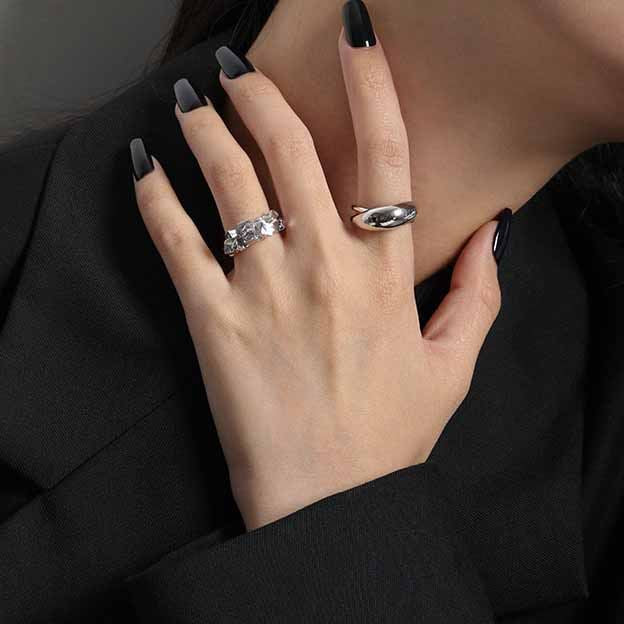 Thick Band Dome Ring 925 Silver - Chunky Minimalist Adjustable Ring for Women