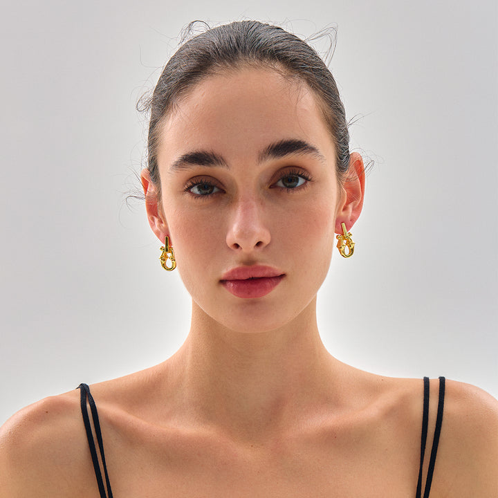 Stylish 999 Pure Silver Masculine Exclusive Geometry Electroforming Hollow Chunky Large Stud Earrings