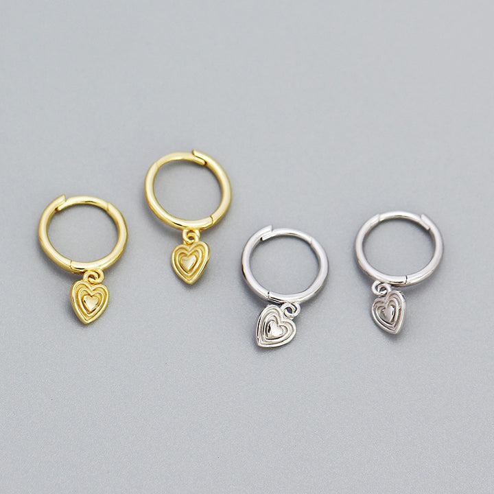 Sweet Geometry Three Layers Hearts 925 Sterling Silver Hoop Earrings