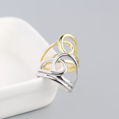 Simple Lines Cross Double Layer 925 Sterling Silver Adjustable Ring