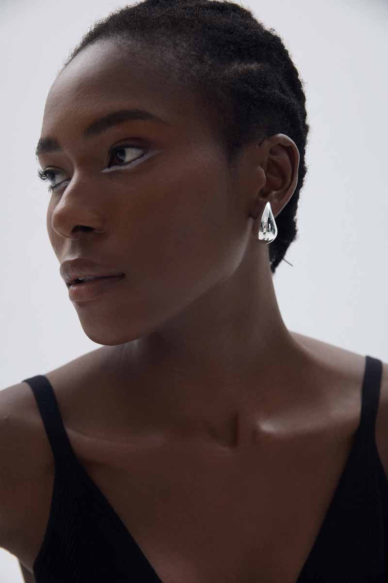 Casual Middle Drop Water S999 Sterling Silver Stud Earrings