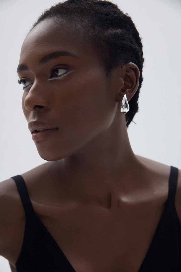 Casual Middle Drop Water S999 Sterling Silver Stud Earrings