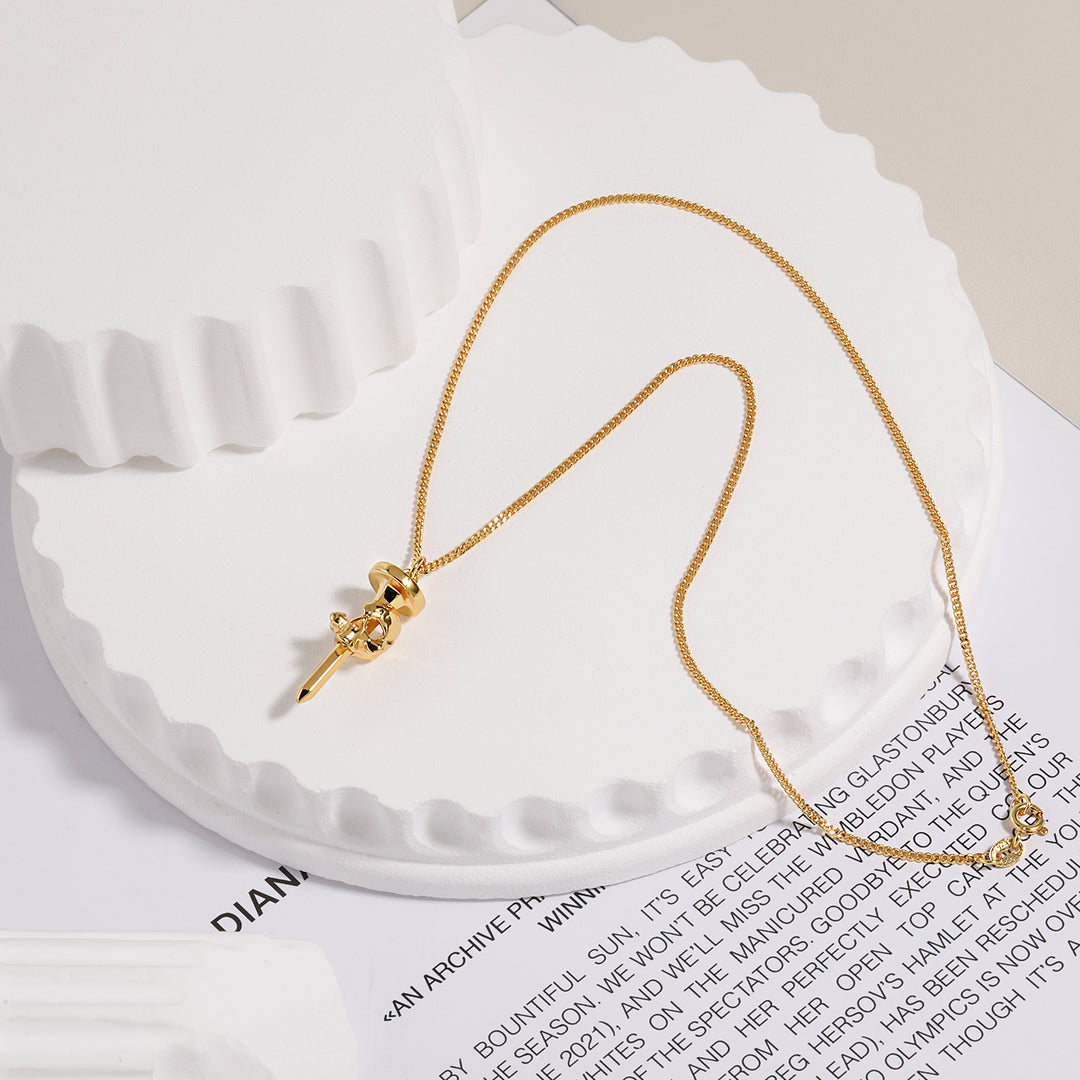 Gothic Skull Necklace 925 Sterling Silver - Skull Dagger Pendant Unisex Rock Style