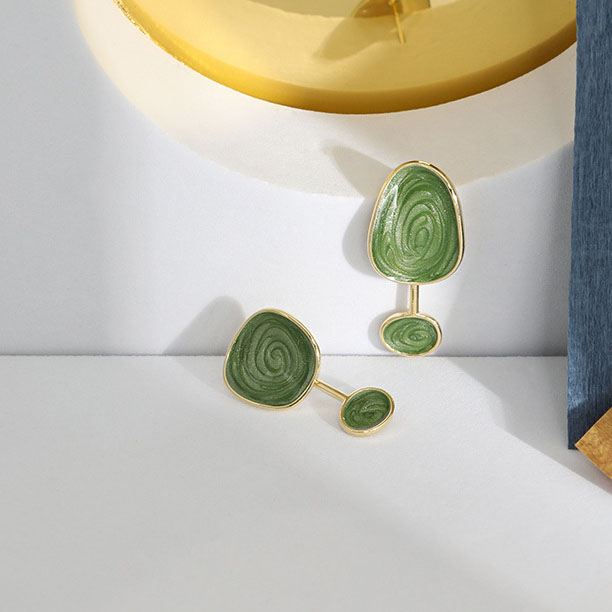 Irregular Green Epoxy Geometry 925 Sterling Gold Dangling Earrings